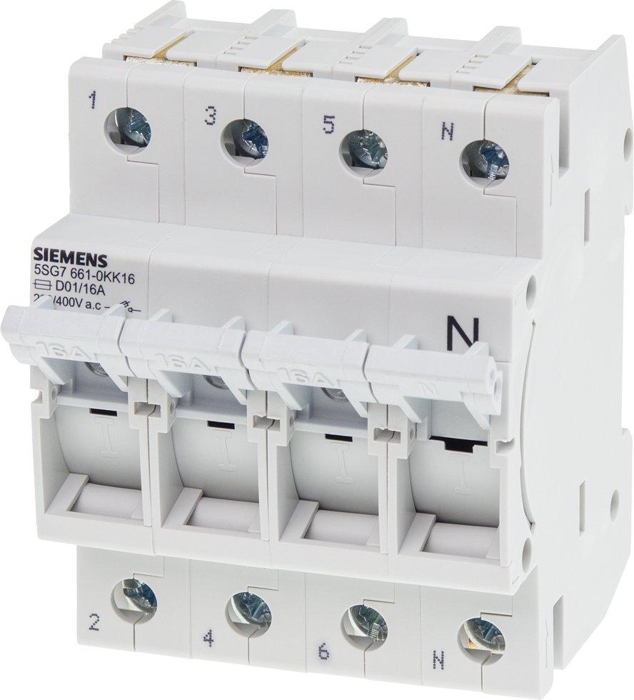 5SG7661-0KK16, MINIZED, Sicherungslasttrennschalter, D01, 4-polig, 3P+N, In: 16 A, Un AC: 400 V
