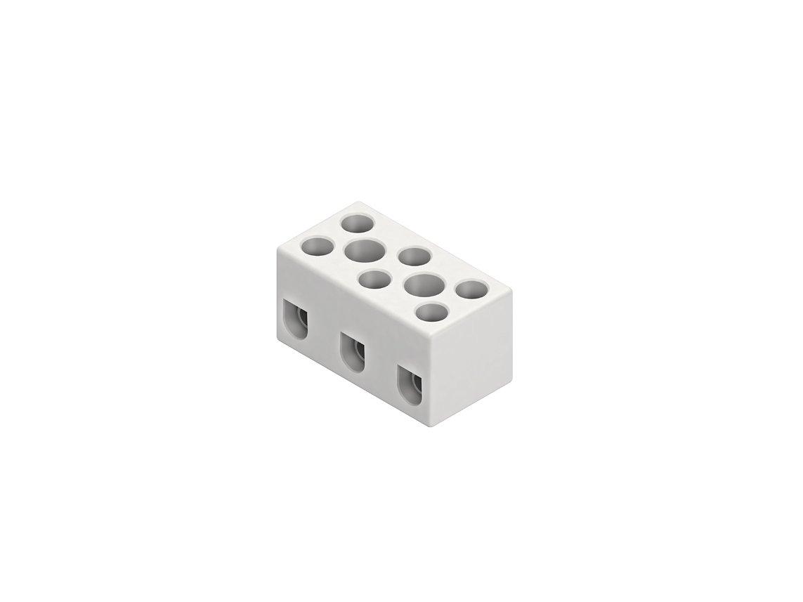 1128.G, Anschlussklemme, Klemmbereich 1,0-4,0 mm², 3 polig, Porzellan, Farbe weiß, mit Befestigungsbohrung