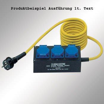 1803-KN3, GIFAS Vollgummi-Verteiler Typ 1800Eingang: 1 Knickschutztülle für 3 x 1,5 qmm Ausgang: 3 Schutzkontaktsteckdosen   ohne Absicherung Abmessungen: H x B