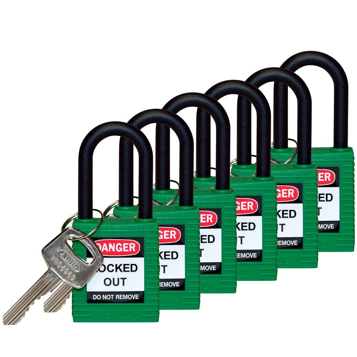 SFTY PADLOCK NYLON 38MM SHA GREEN 6/PAC, Brady Sicherheitsschlösser mit Plastikbügel