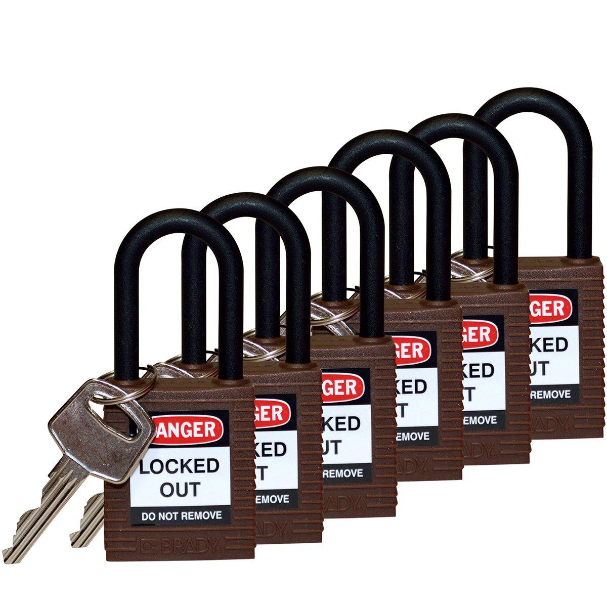 SFTY PADLOCK NYLON 38MM SHA BROWN 6/PAC, Brady Sicherheitsschlösser mit Plastikbügel
