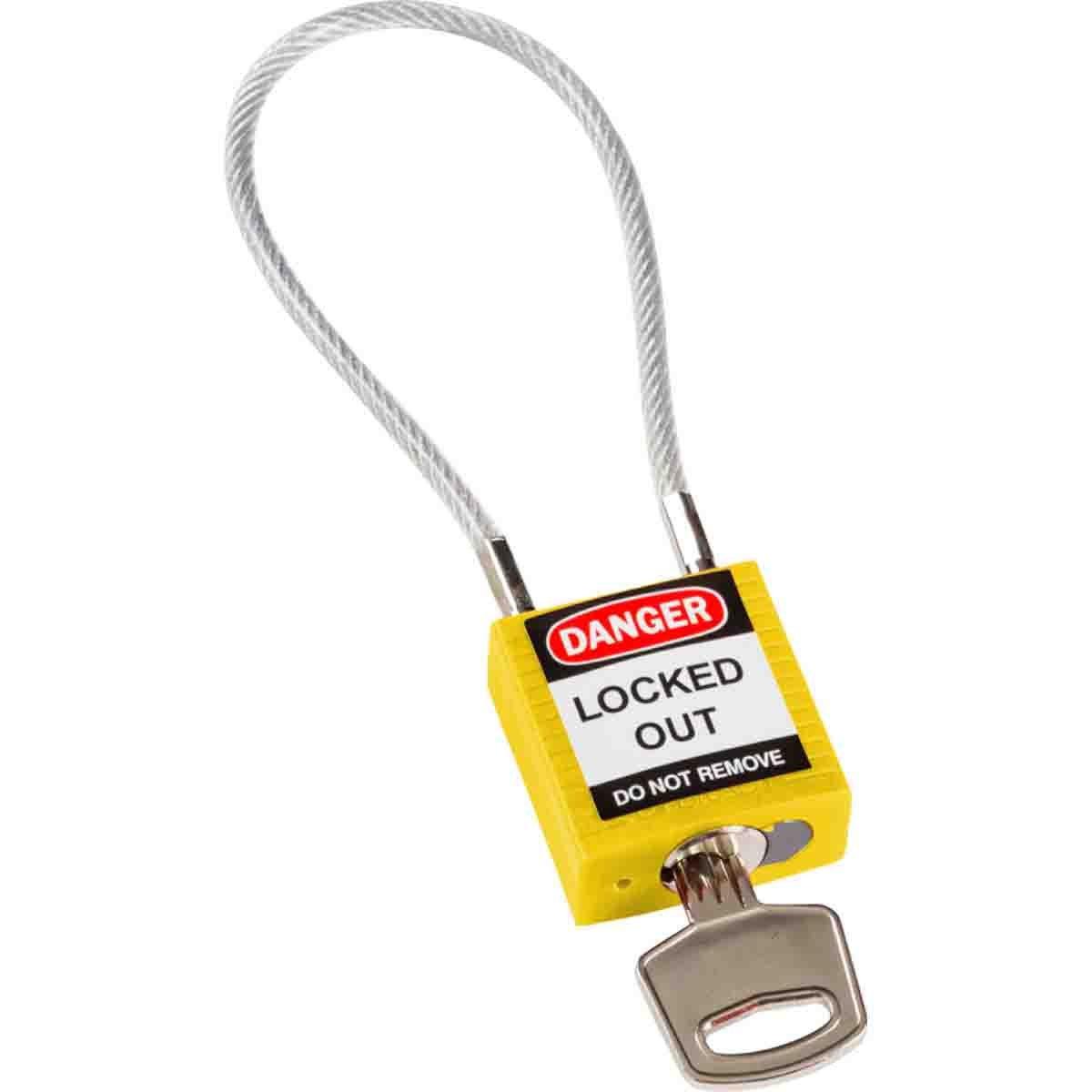 COMPACT CABLE PADLOCK YELLOW 20CM KD, Kompakte Sicherheitsschlösser&nbsp;–&nbsp;mit Kabelbügel