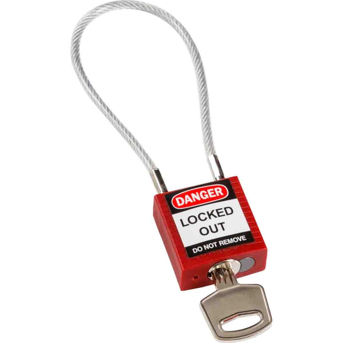 COMPACT CABLE PADLOCK RED 20CM KD, Kompakte Sicherheitsschlösser&nbsp;–&nbsp;mit Kabelbügel