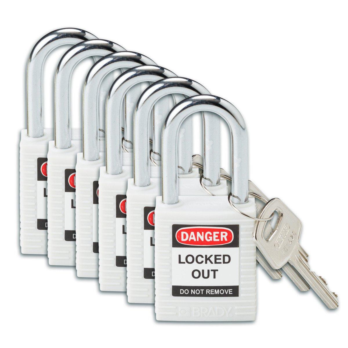 SFTY PADLOCK STEEL 38MM SHA WHITE 6/PAC, Brady Sicherheitsschlösser