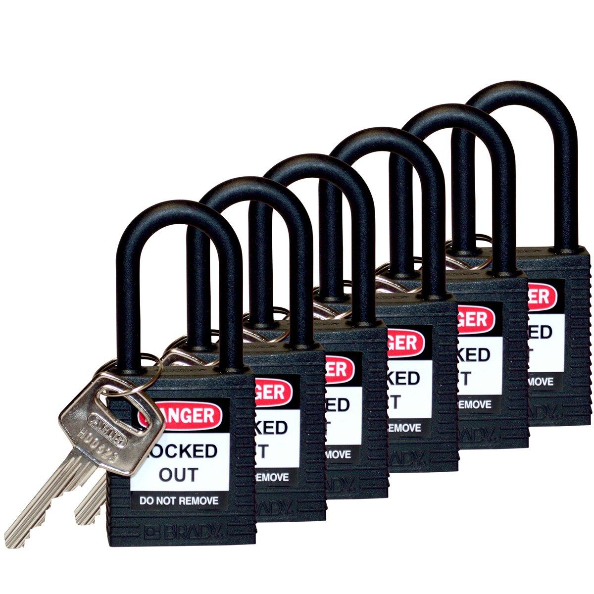 SFTY PADLOCK NYLON 38MM SHA BLACK 6/PAC, Brady Sicherheitsschlösser mit Plastikbügel