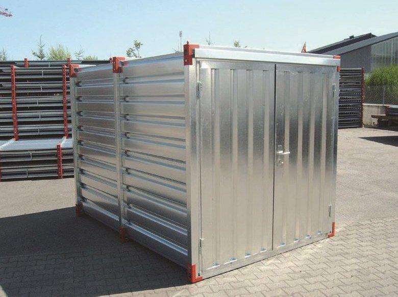 Mat. Container, Schnellbaucontainer 4x2,20x2,20m; zur Selbstmontage, Doppeltüre mit Klinke und Schloss, stirnseitig, zerlegt.