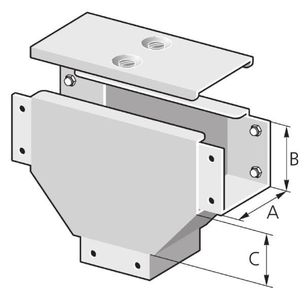 TDA 100/100  S, Industrie-Kanal, T-Stück, Deckel Außen, Stahl, verzinkt, 100x100 mm