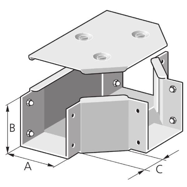 TDF 300/150  S, Industrie-Kanal, T-Stück, Deckel in Flucht, Stahl, verzinkt, 300x150 mm