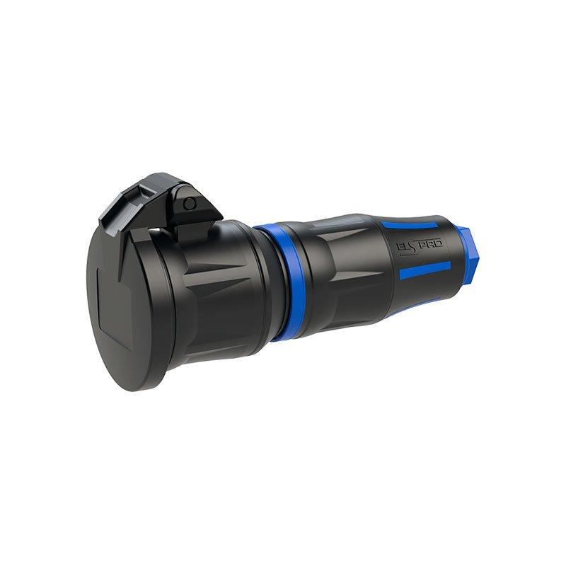 SCH21/K/PG/BL/N, Vollgummi-Schutzkontaktkupplung 230V/16A/ 3pol./IP54, mit Klappdeckel