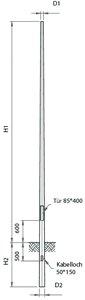 KLM 50/76/2 TOP, Konischer Lichtmast feuerverzinkt 50/76 2mm Wandstärke