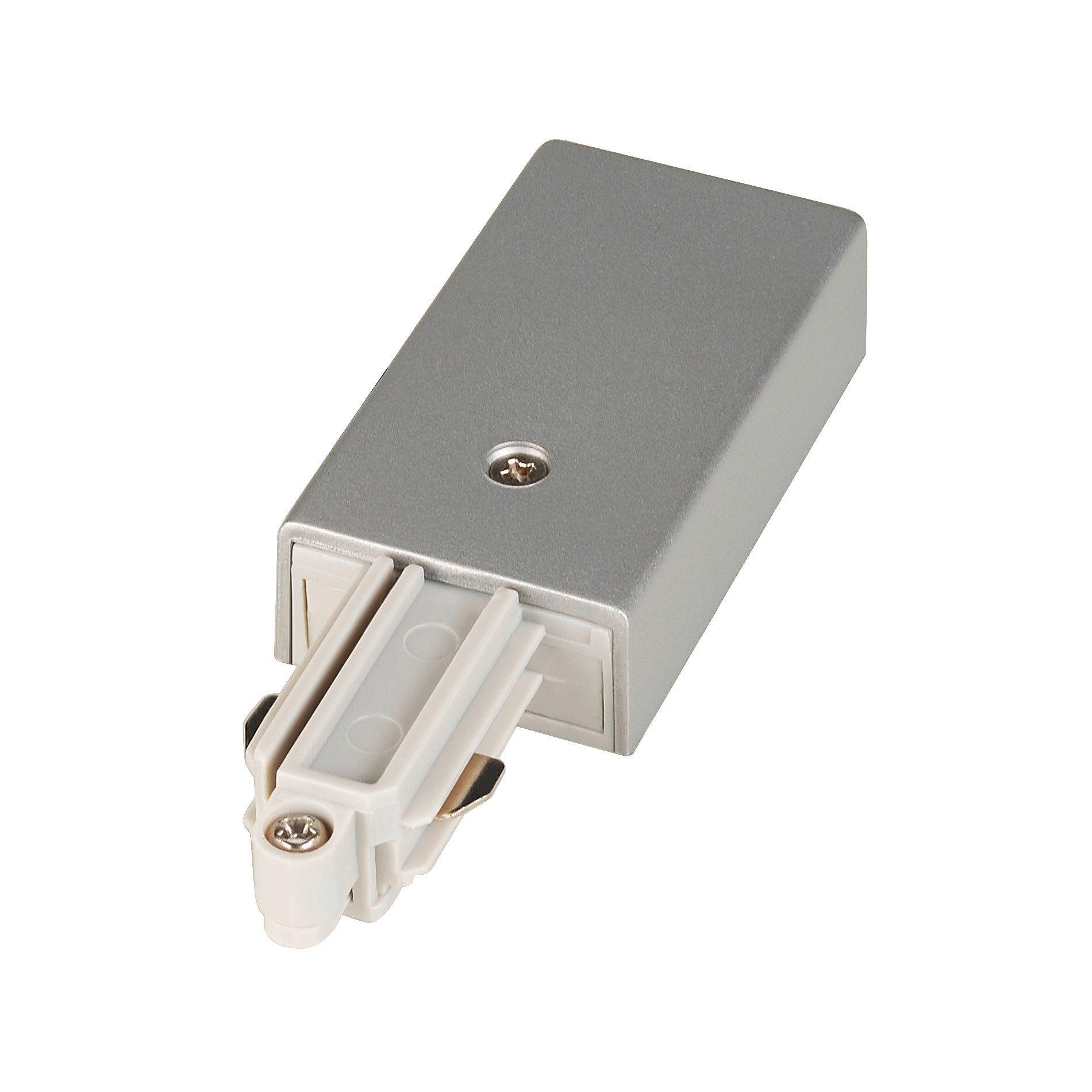 1~ A-Schiene Einspeiser Erde L grau, EINSPEISER, für Hochvolt 1Phasen-Aufbauschiene, silbergrau, Erde links