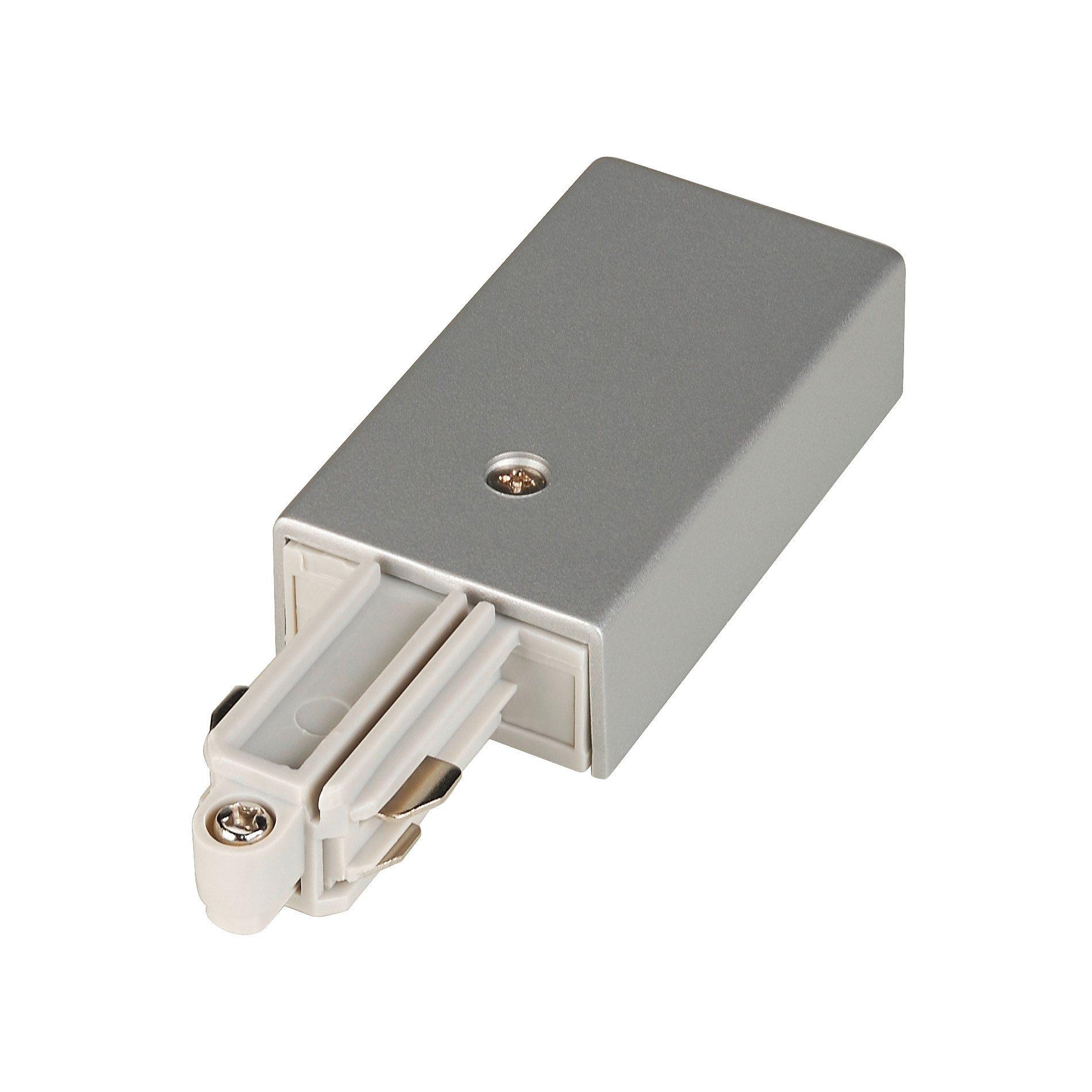 1~ A-Schiene Einspeiser Erde R grau, EINSPEISER, für Hochvolt 1Phasen-Aufbauschiene, silbergrau, Erde rechts