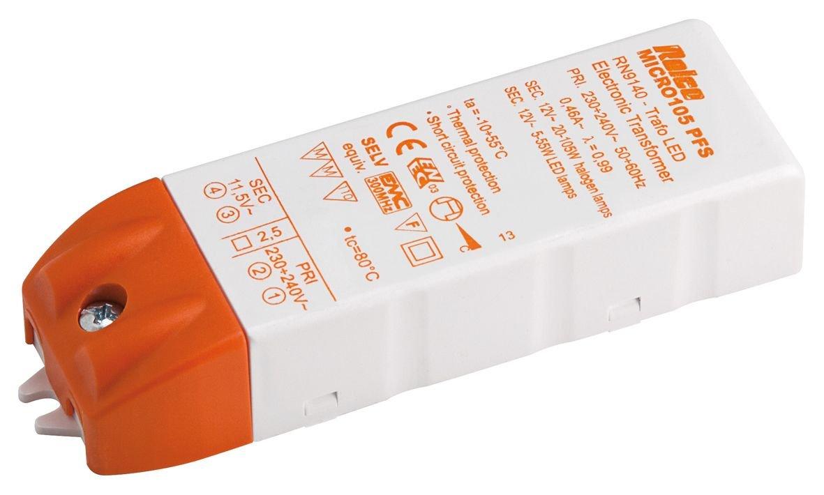 HLED RN9140, MICRO LED TRAFO 105 PFS  für LED und NV-Halogenleuchtmittel 12V~ 105Wmax. 230V/ 12V-AC, MM