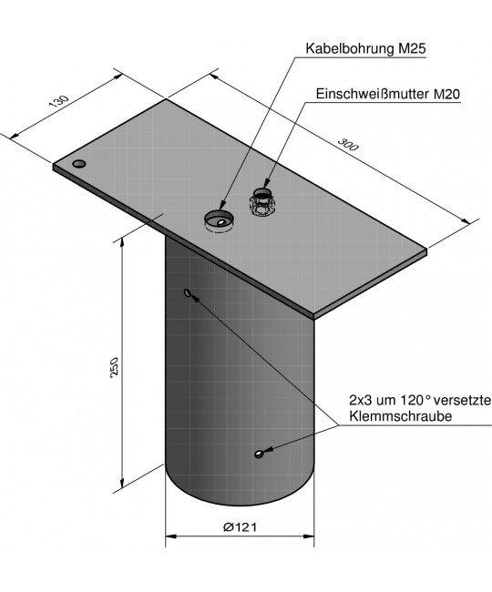 TRAV 2/76, Überstecktraverse für 2 Fluter 1000mm lang für Zopfmaß 76, Typ Traverse 2/76