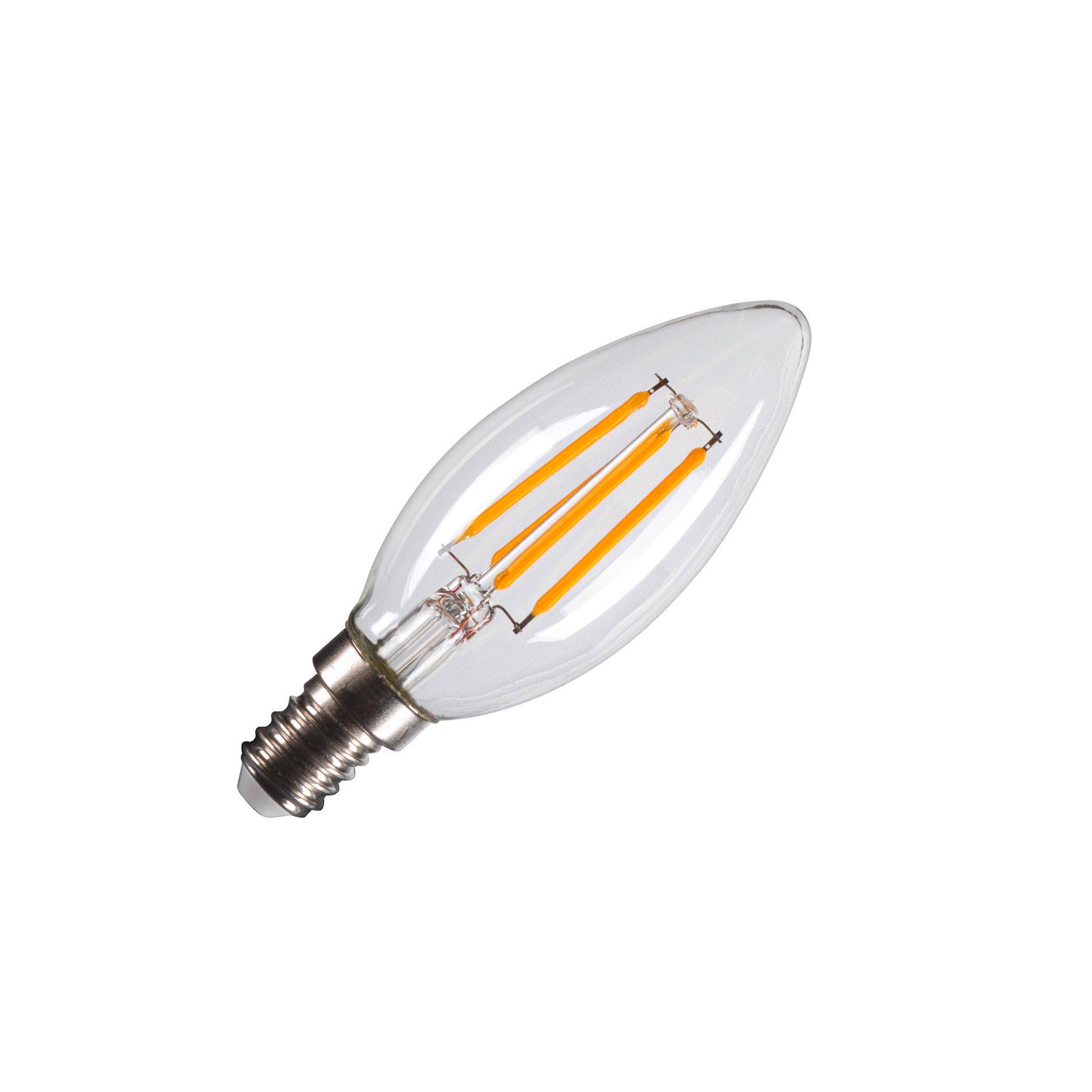 LED C35 E14 klar Filament 2700K PHASE, C35 E14, LED Leuchtmittel transparent 4,2 W 2700 K CRI 90 320°