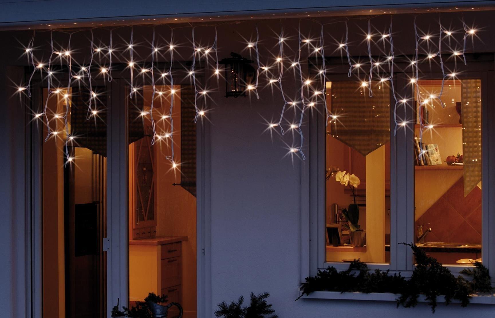 555417, LED-Eislichtvorhang, 80 LEDs warm-weiß ohne Zuleitung, teilweise blinkend
