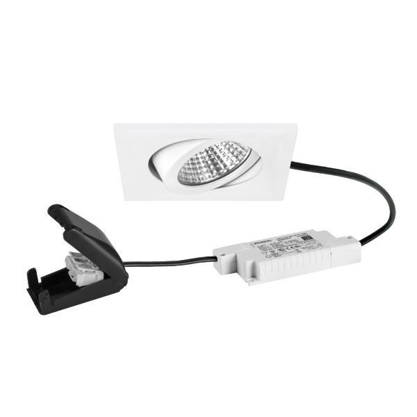 39465173, LED-Einbaustrahler 230 V AC, 50 Hz, 6 W, 38°, 3.000 K, quadratisch, schwenkbar,