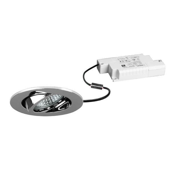 39143023, LED-Einbaustrahler 230 V AC, 50 Hz, 6 W, 38°, 3.000 K, rund, schwenkbar, chrom