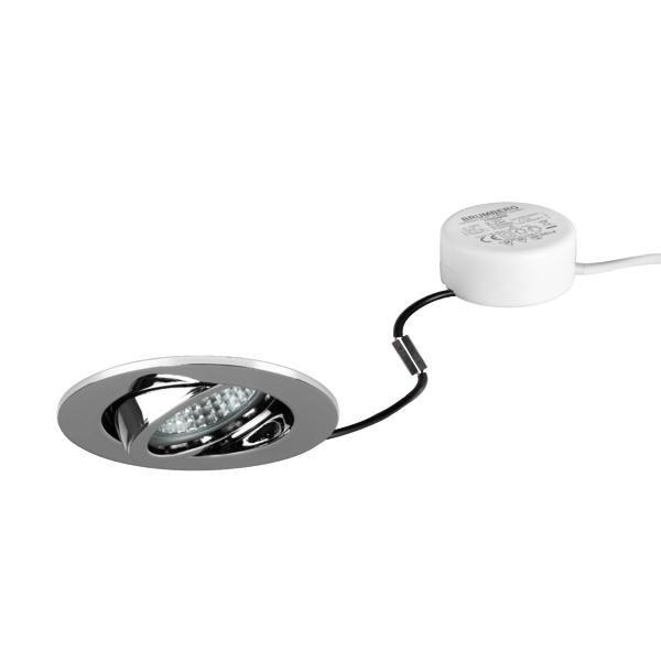 40143023, LED-Einbaustrahler 230 V AC, 50 Hz, 6 W, 38°, 3.000 K, rund, schwenkbar, chrom