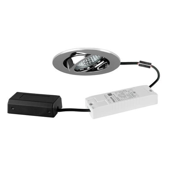 41443023, LED-Einbaustrahler 230 V AC, 50 Hz, 6 W, 38°, 3.000 K, rund, schwenkbar, chrom