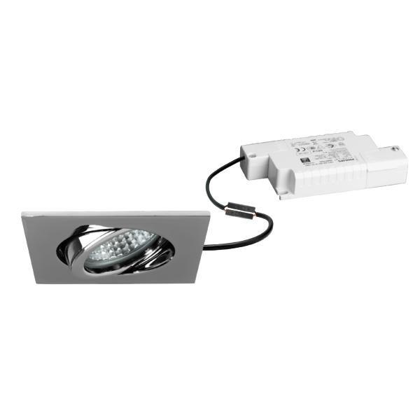 39144023, LED-Einbaustrahler 230 V AC, 50 Hz, 6 W, 38°, 3.000 K, quadratisch, schwenkbar,
