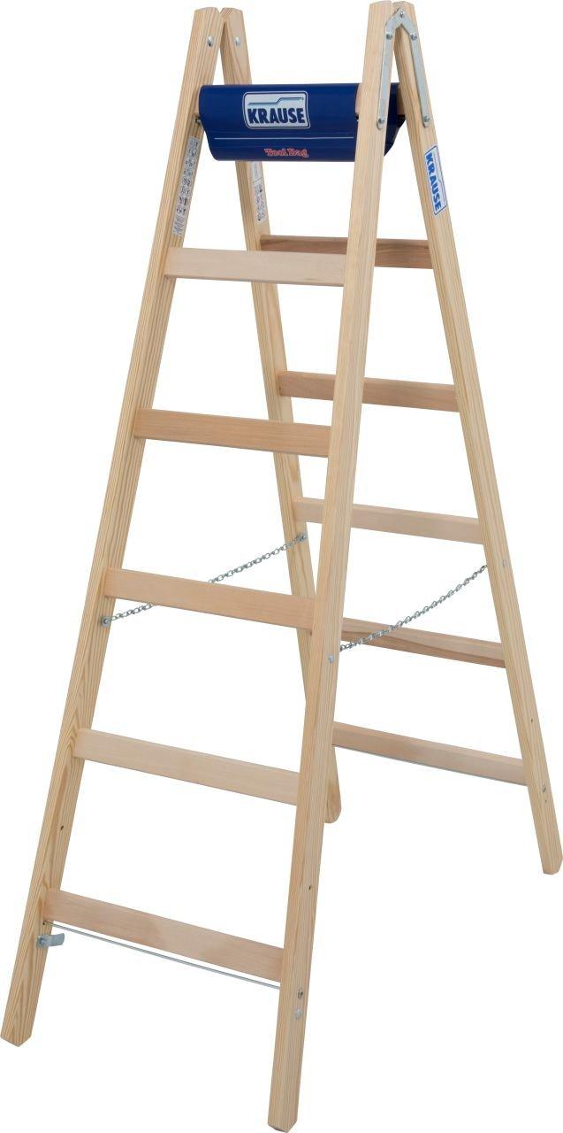 170088W, TRBS beachten! Sprossen-DoppelLeiter (Holz) mit Werkzeugtasche, 2x6 Sprossen