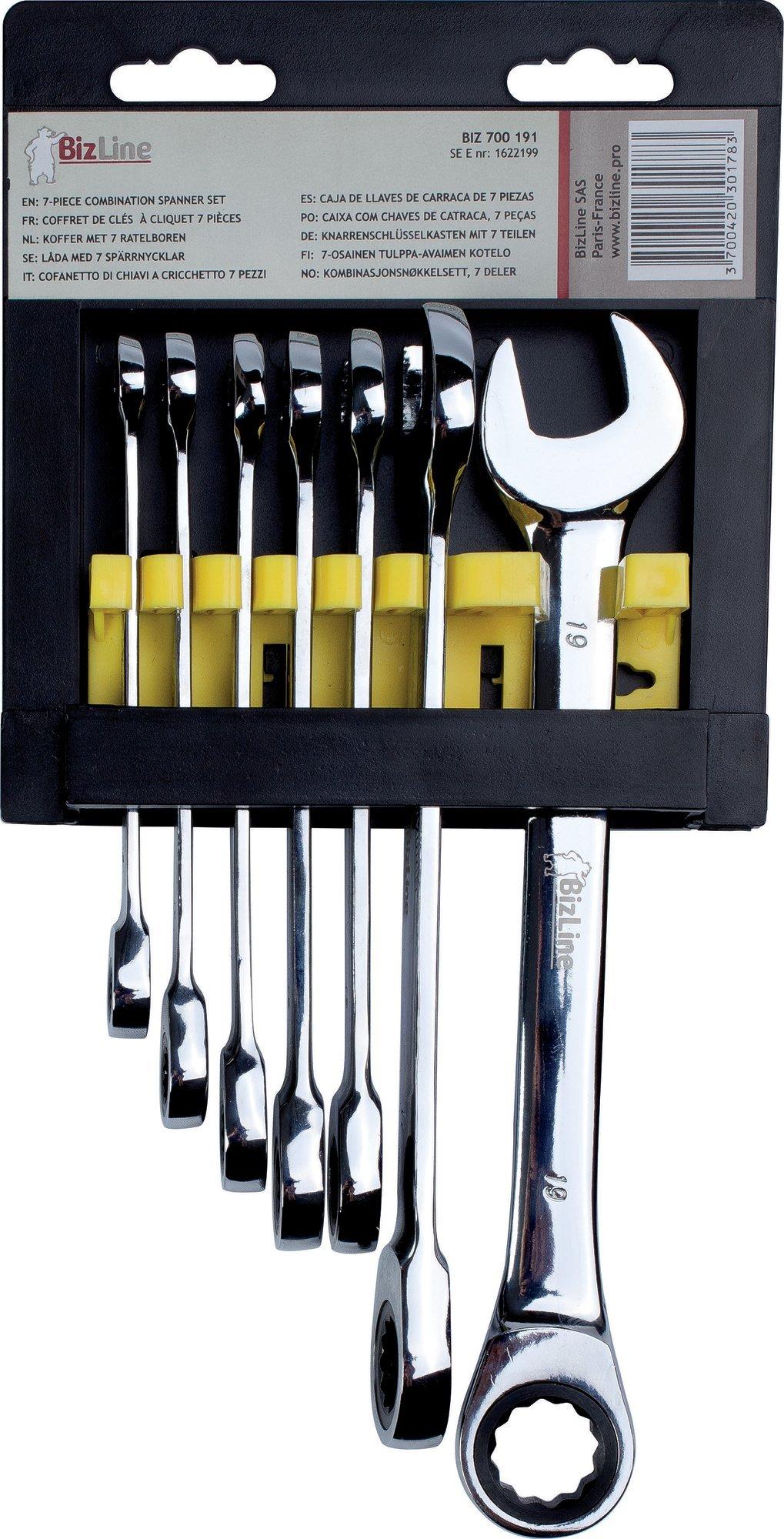 BIZ 700191, Set aus Ratschenringmaulschlüsseln 7 Größen 8/10/11/12/13/17/19 mm
