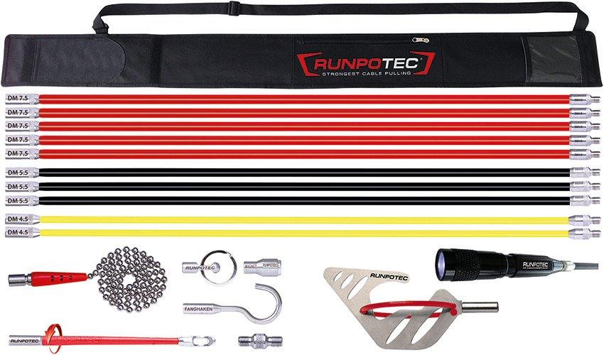 10020, RUNPOSTICKS Comfort Set, Kabeleinziehhilfe für n. geführte Leitungen, 19-teilig, Einsatz: abgehängte Decken, Kabelkanäle,Hohlwände, Unterflurschächte