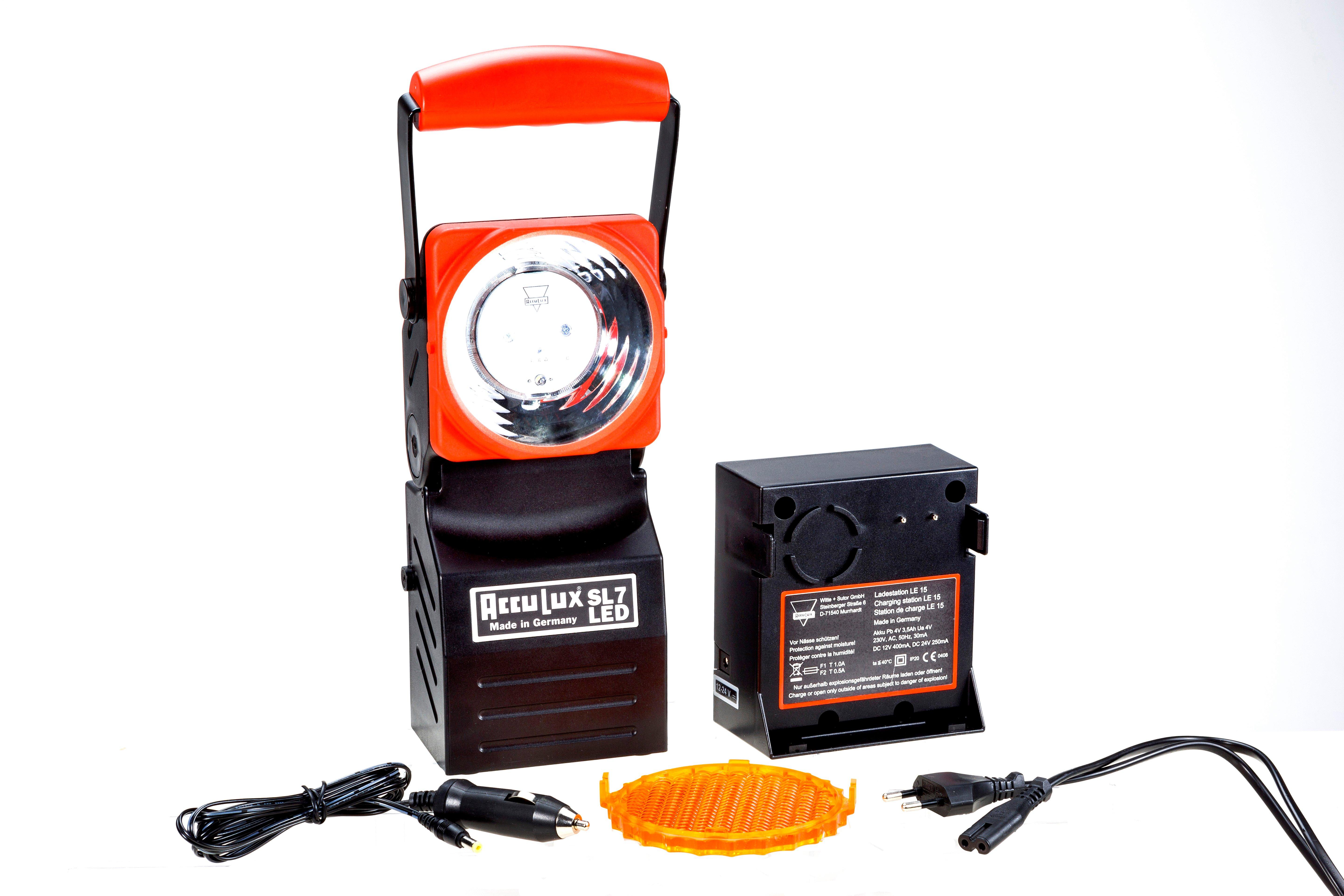 AccuLux SL 7 LED Set, AccuLux SL 7 LED Set, m. 3 Watt LED, 230V / 12-24V, sw./rot, in bedr. Faltkarton