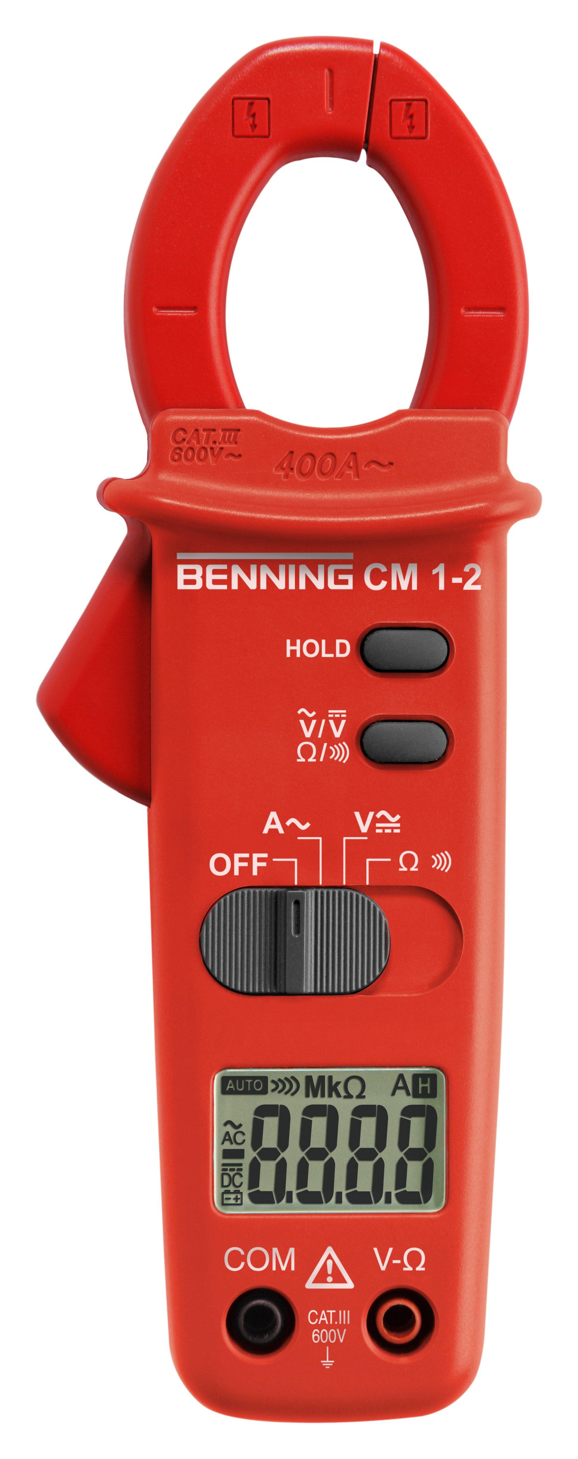 BENNING CM 1-2, Digital-Stromzange. 0,1 A - 400 A AC, Spannung bis 600 V, Widerstand, Durchgang. Hold. Cat III 600 V. Zange max. 30 mm. Inklusive Zubehör.