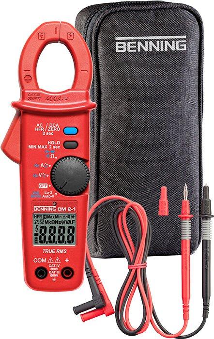 BENNING CM 2-1, Trms-Stromzangen. Strom 10mA - 400A, Span. 600V, Widerst., Freq., Kapaz., Durchg., Diode. AutoV LoZ HFR Volts. Hold, Max/Min. Zange 27 mm. Inkl. Zub.