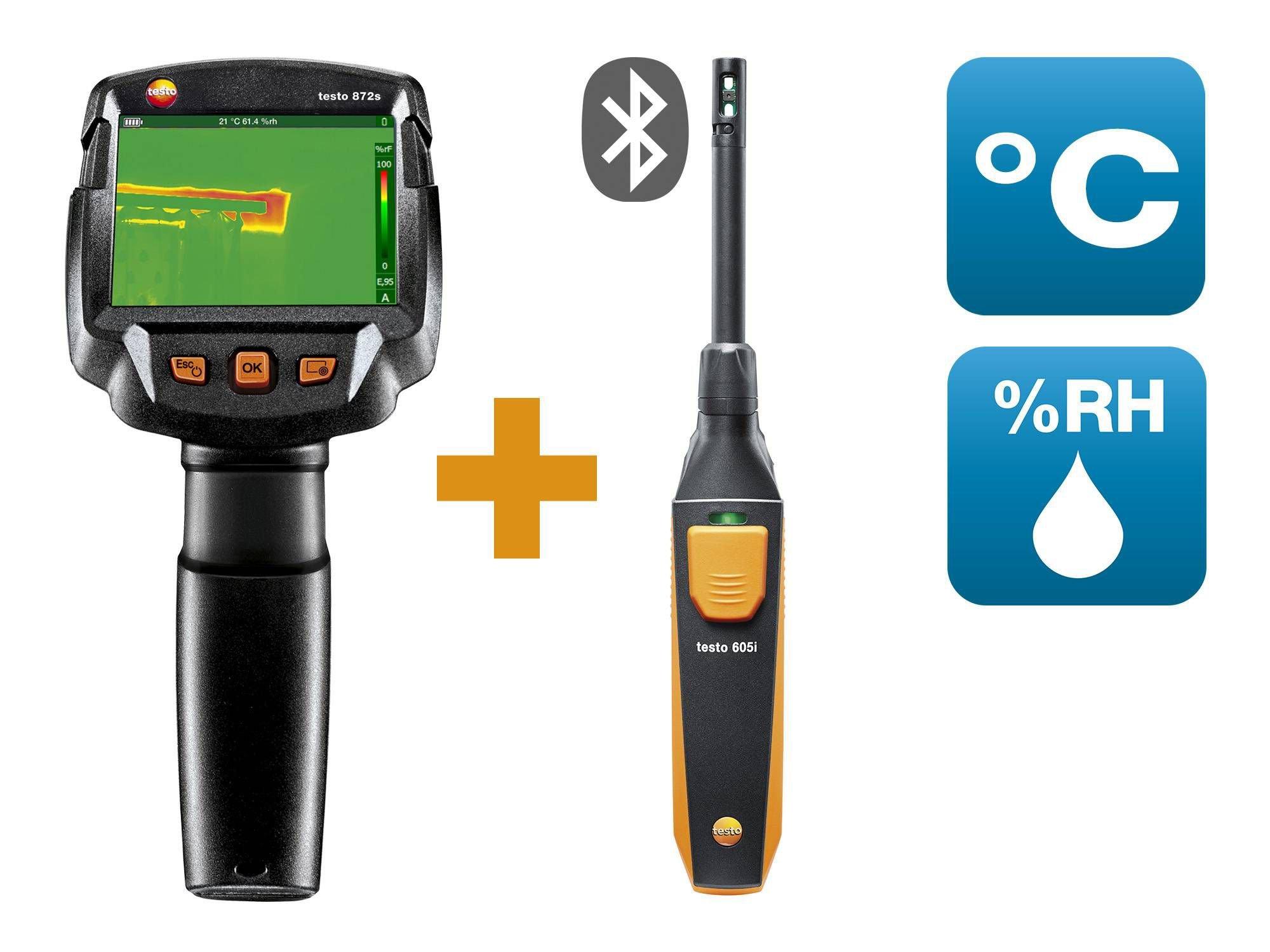 0560 8726, testo 872s Baudiagnose-Set - Wärmebildkamera testo 872 mit Bluetooth-Feuchtefühler testo 605i