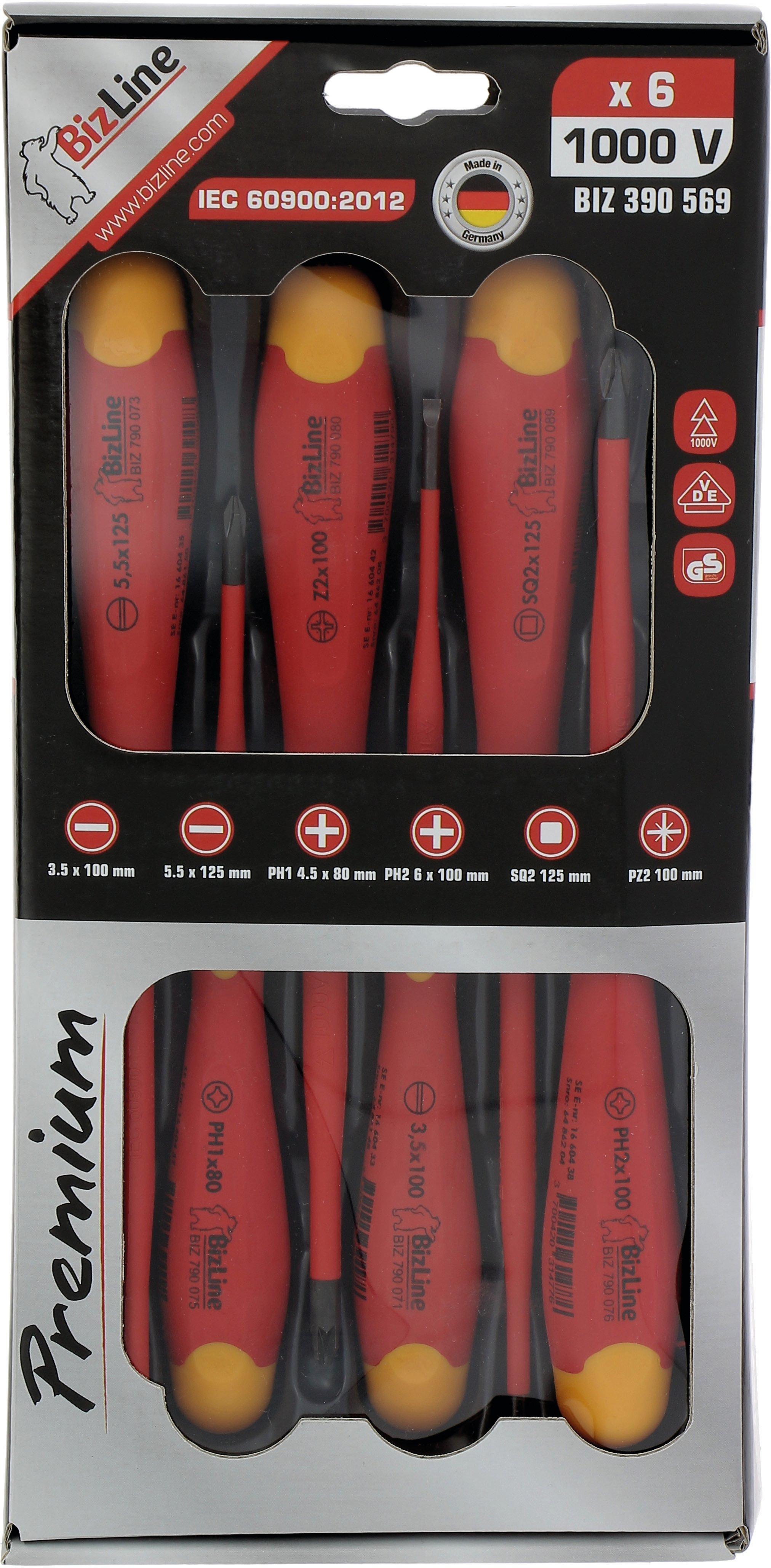 BIZ 390569, Set aus 6 Schlitzchraubendrehern i-SLIM PH/PZ/SQ 1000 V isoliert