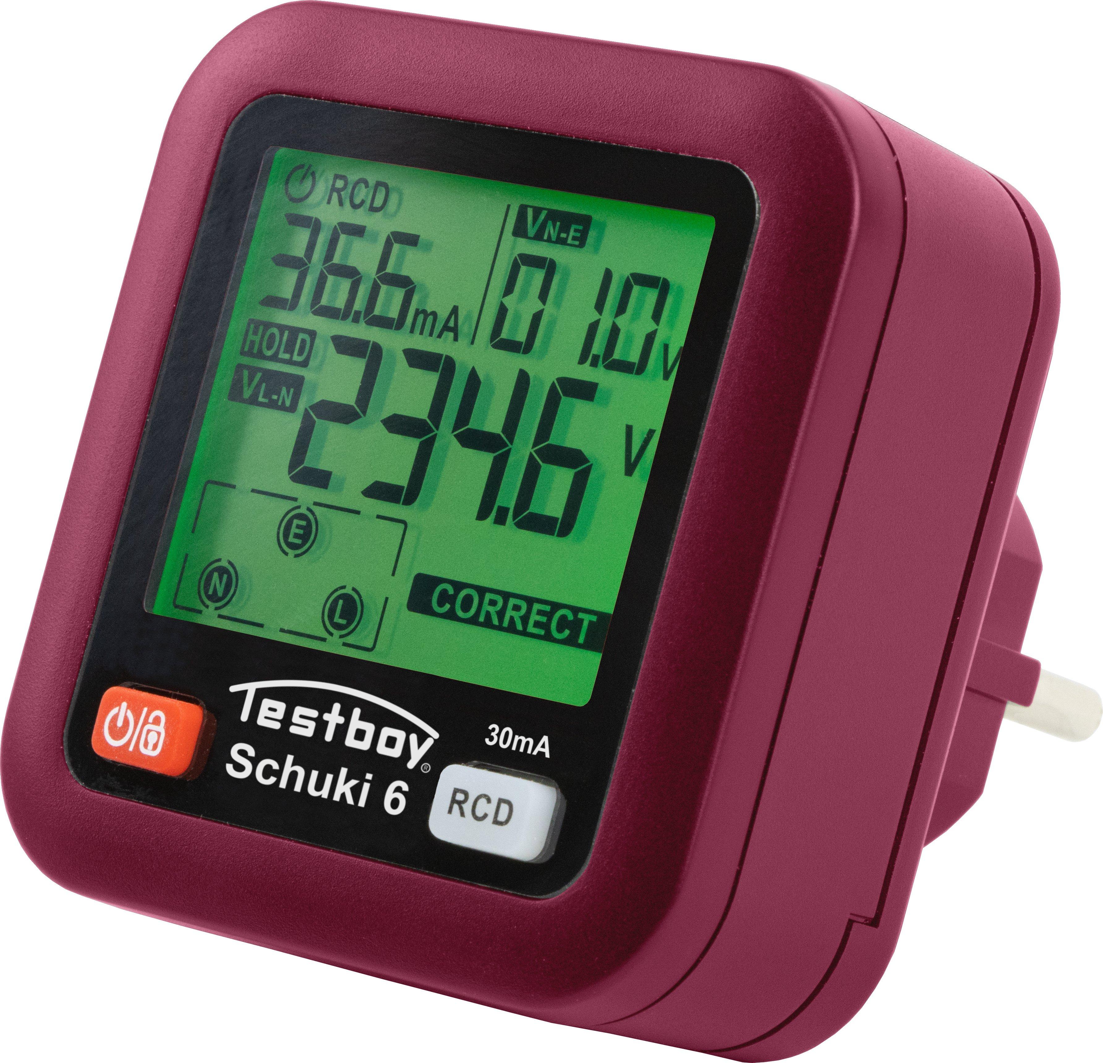 NTESTFDOSE.01, Steckdosenprüfgerät, LC-Display, Überprüfung Verdrahtung Steckdosen, ÜberprüfungAuslösung FI/RCDSchutzschaltern (30 mA bei 230 V AC)