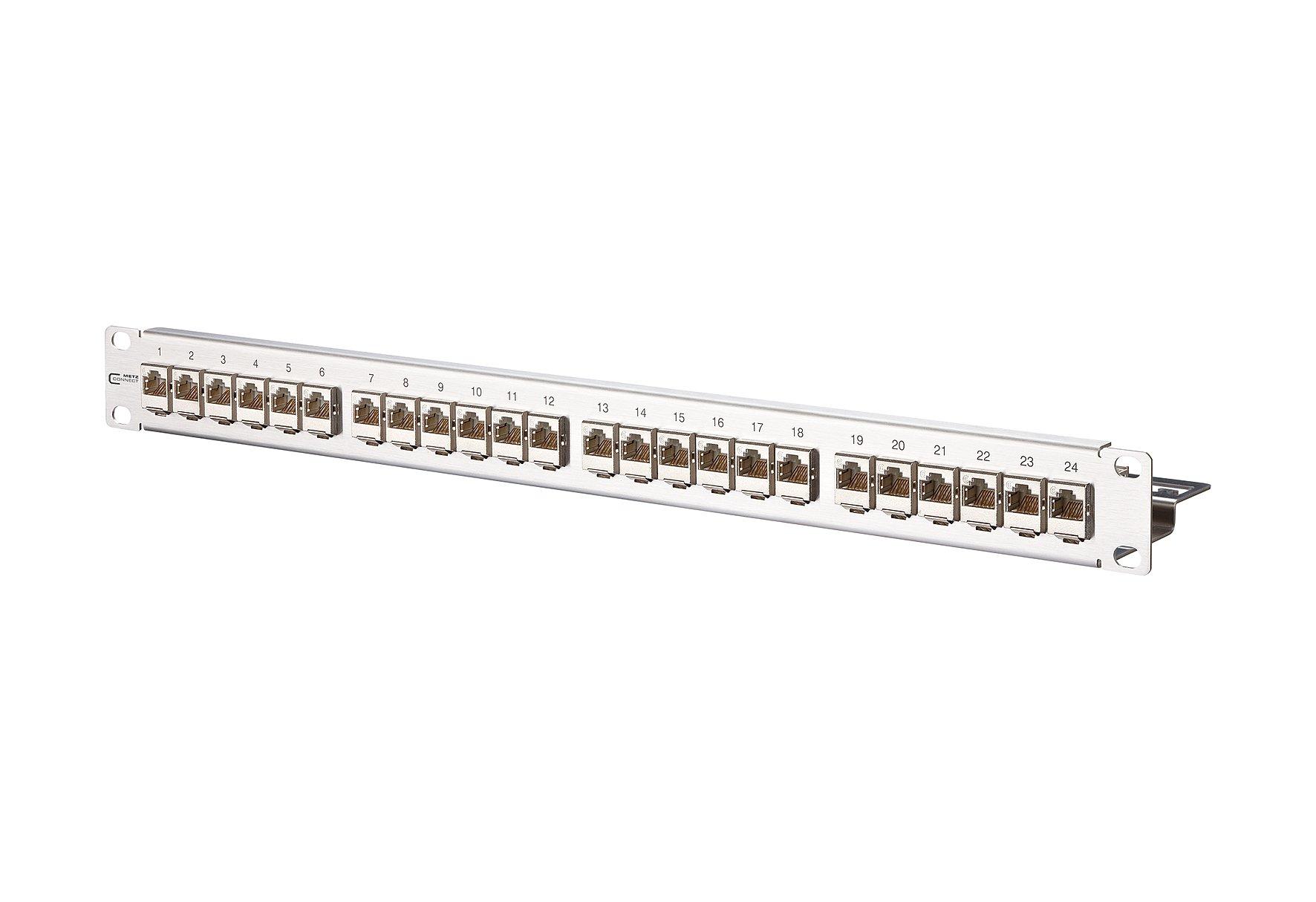 130921-E, E-DAT modul 24x8(8) 1HE Patchfeld Cat.6A, Edelstahl