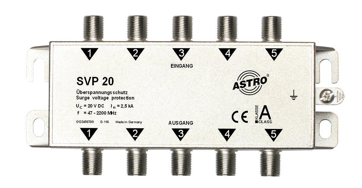 SVP 20, Überspannungsschutz 5-fach, zum Schutz von Endgeräten vor Beschädigungen durch Überspannung, 5 - 2200 MHz, Durchgangsdämpfung ca. 1 dB, Ein- und Ausgä
