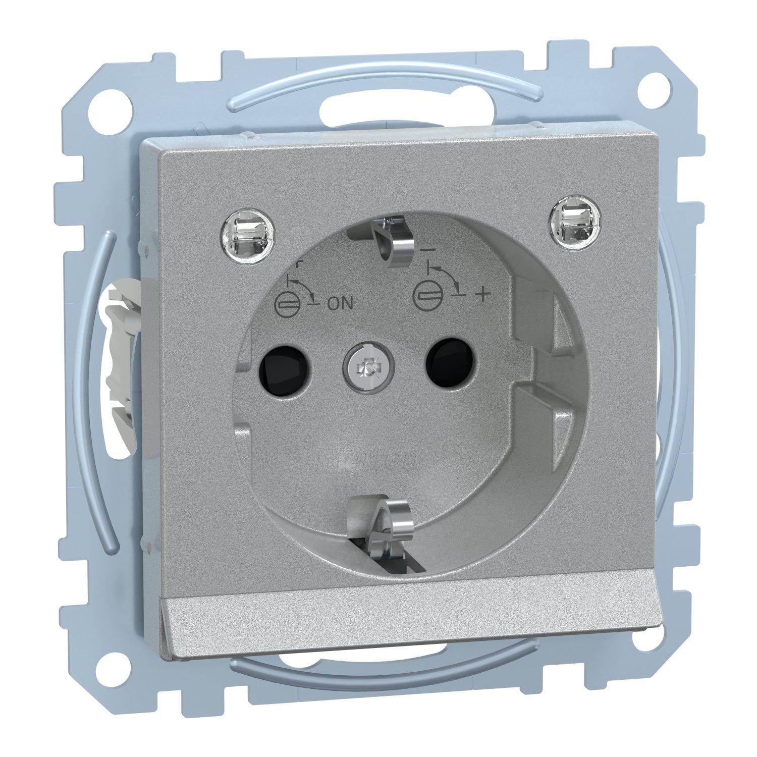 MEG2304-0460, SCHUKO-Steckdose mit Lichtauslass und LED-Beleuchtungs-Modul, Berührungsschutz, Steckklemmen, aluminium, System M