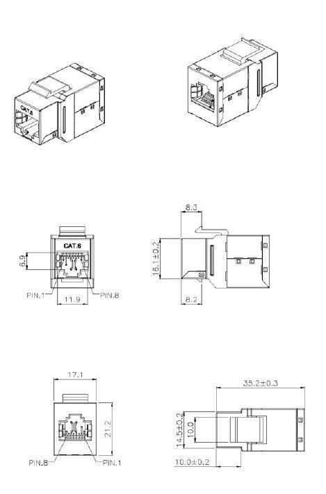 37486.1, Keystone Einbauadapter RJ45 STP, Cat.6