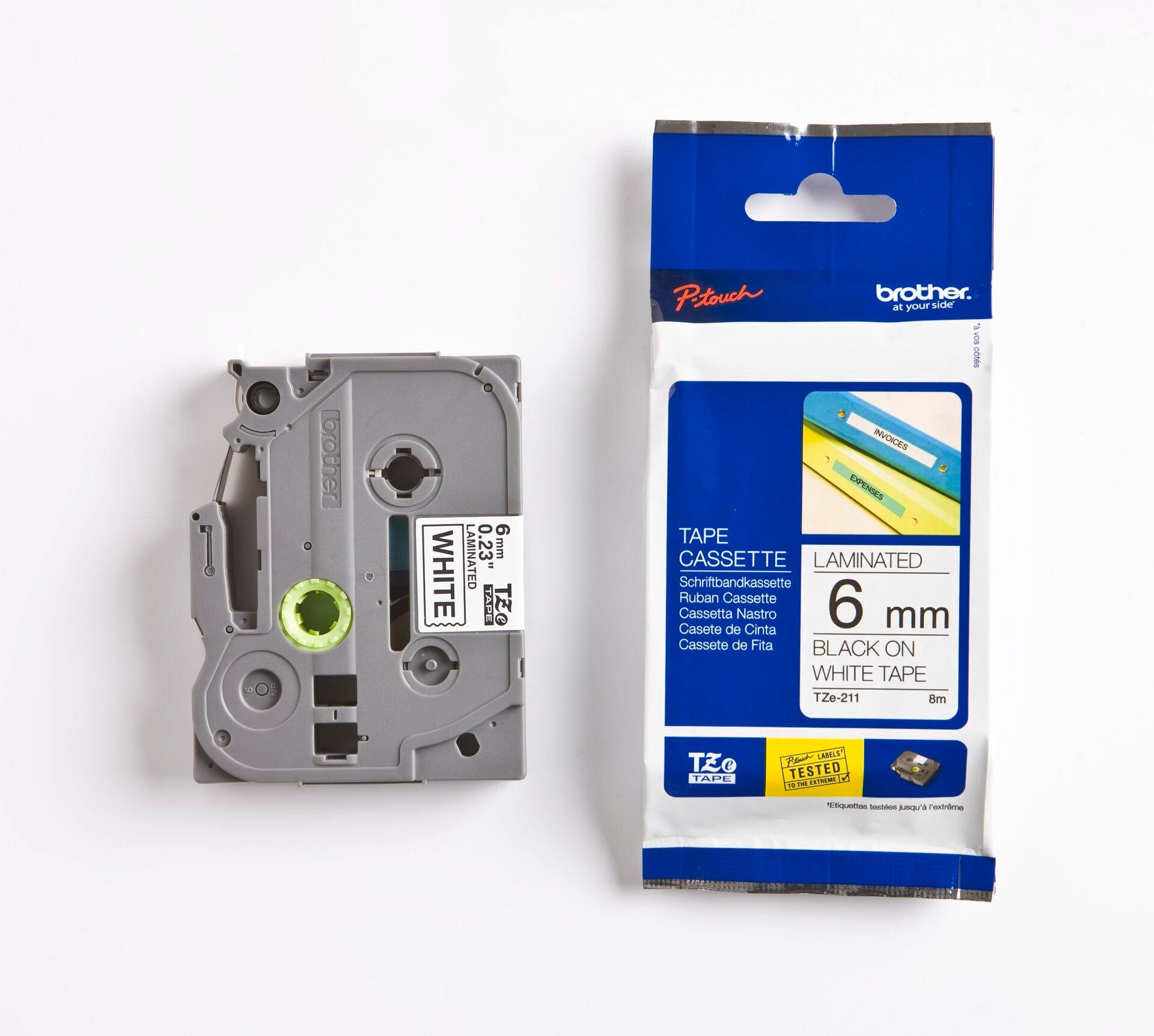 TZE211, Schriftband TZe-211 (lam.) Schwarz auf Weiß BxL 6mm x 8m