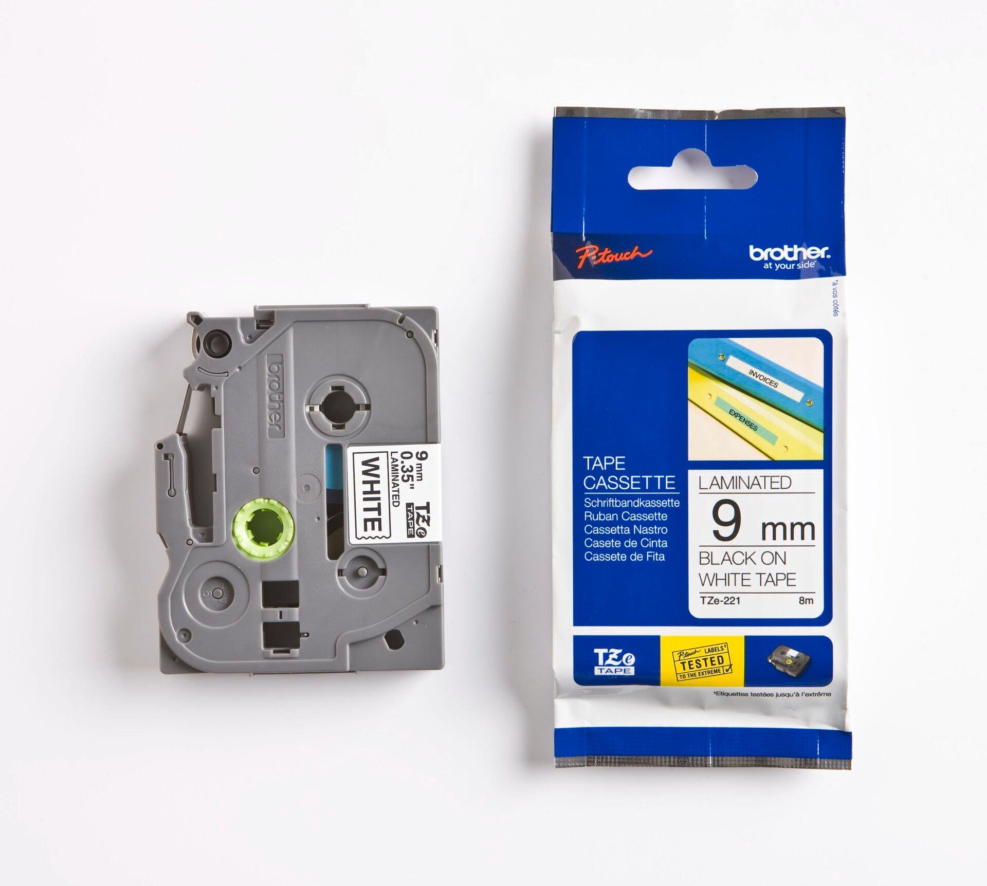 TZE221, Schriftband TZe-221 (lam.) Schwarz auf Weiß BxL 9mm x 8m