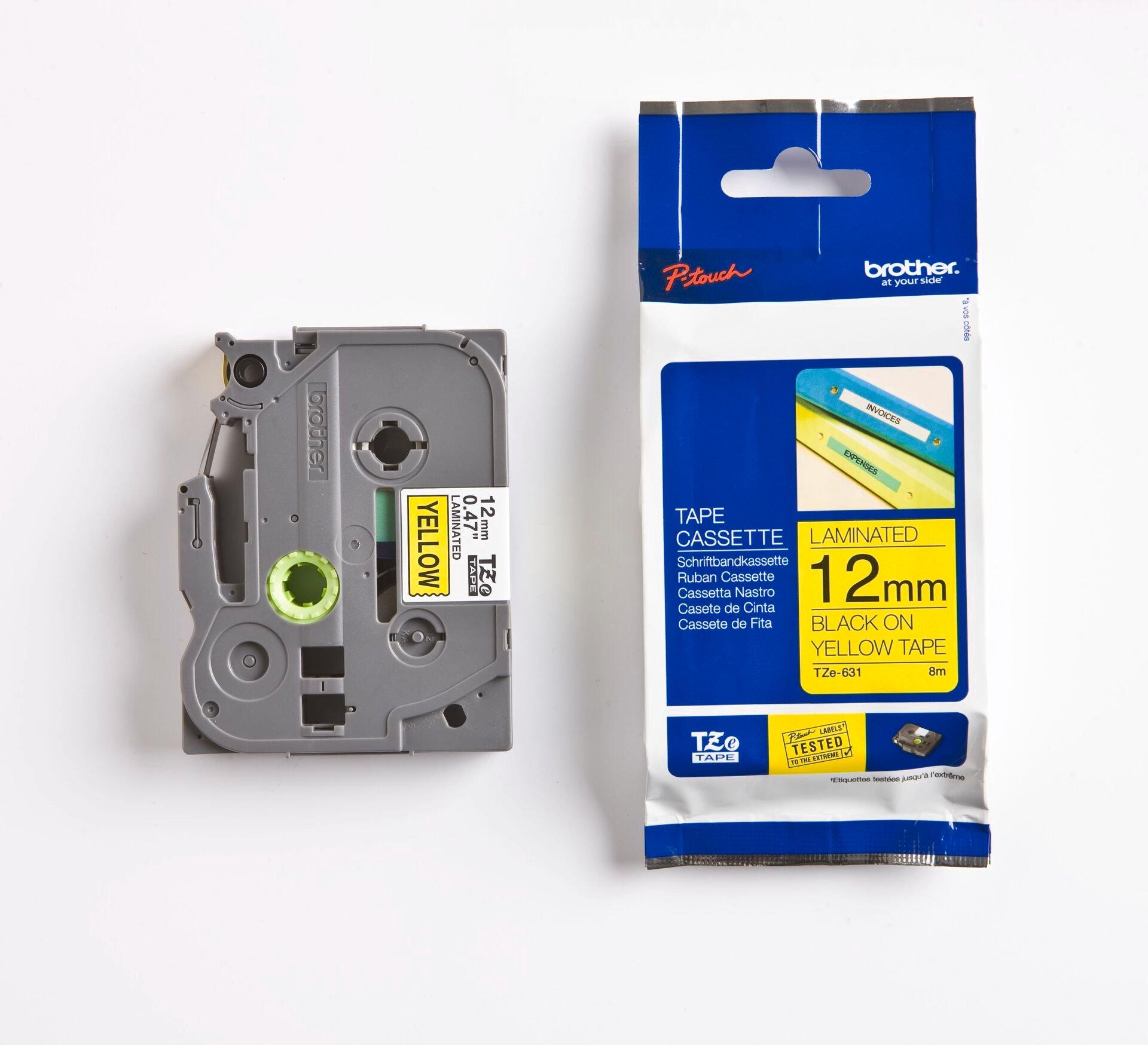 TZE631, Schriftband TZe-631 (lam.) Schwarz auf Gelb BxL 12mm x 8m