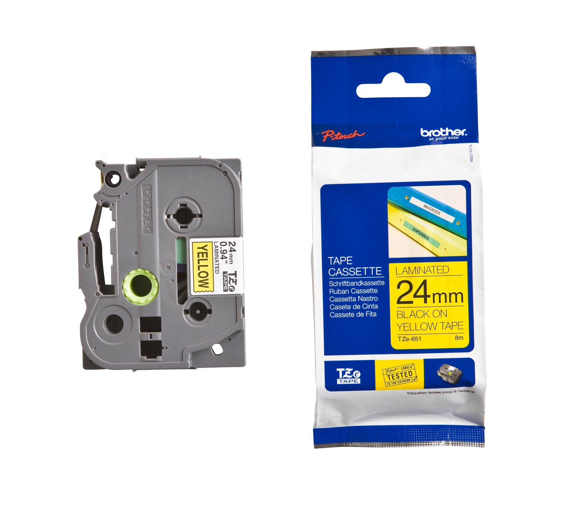 TZE651, Schriftband TZe-651 (lam.) Schwarz auf Gelb 24mm x 8m