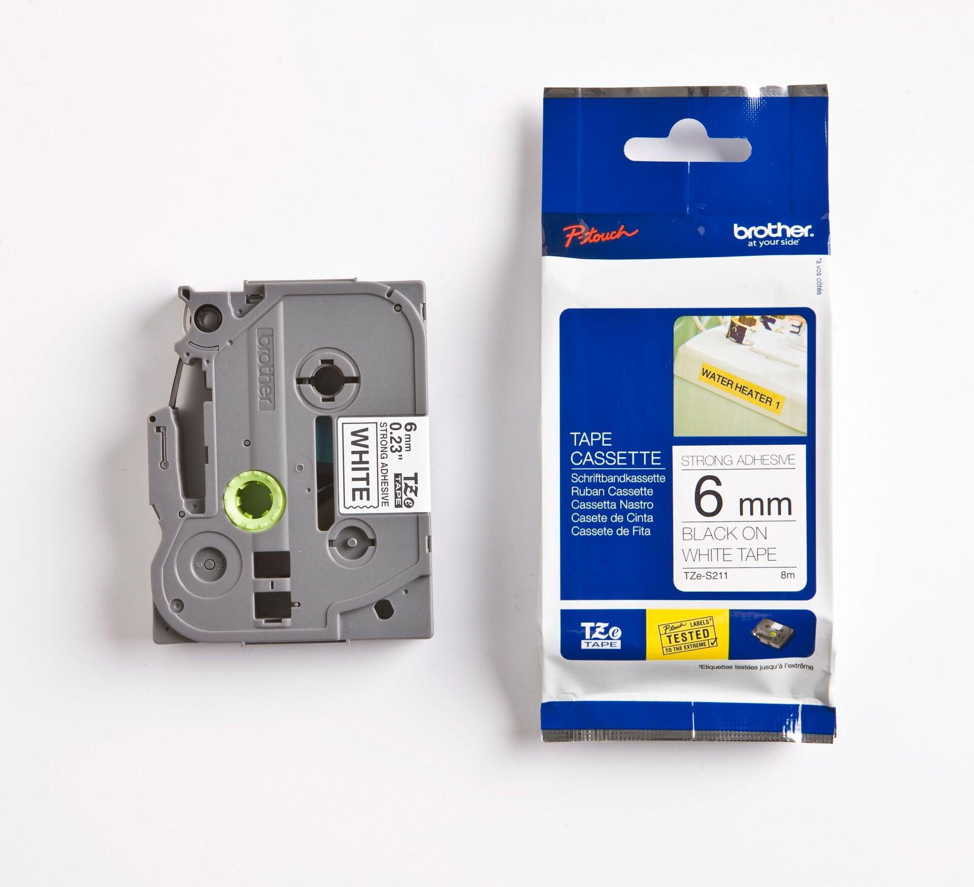 TZES211, Schriftband TZe-S211 (lam.) Schwarz auf Weiß BxL 6mm x 8m