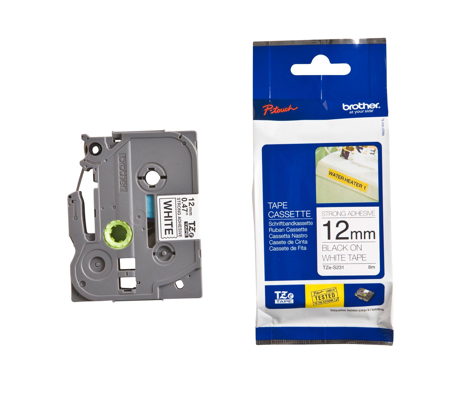 TZES231, Schriftband TZe-S231 (extra st.) Schwarz auf Weiß 12mm x 8m