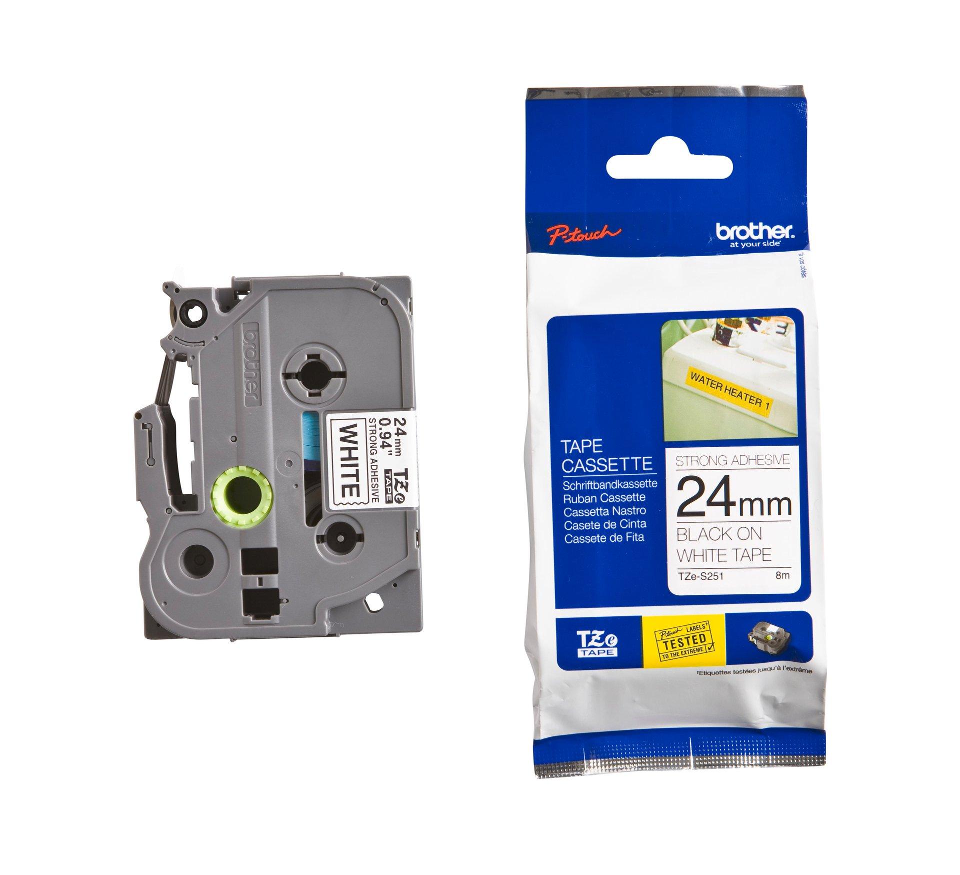 TZES251, Schriftband TZe-S251 (extra st.) Schwarz auf Weiß 24mm x 8m