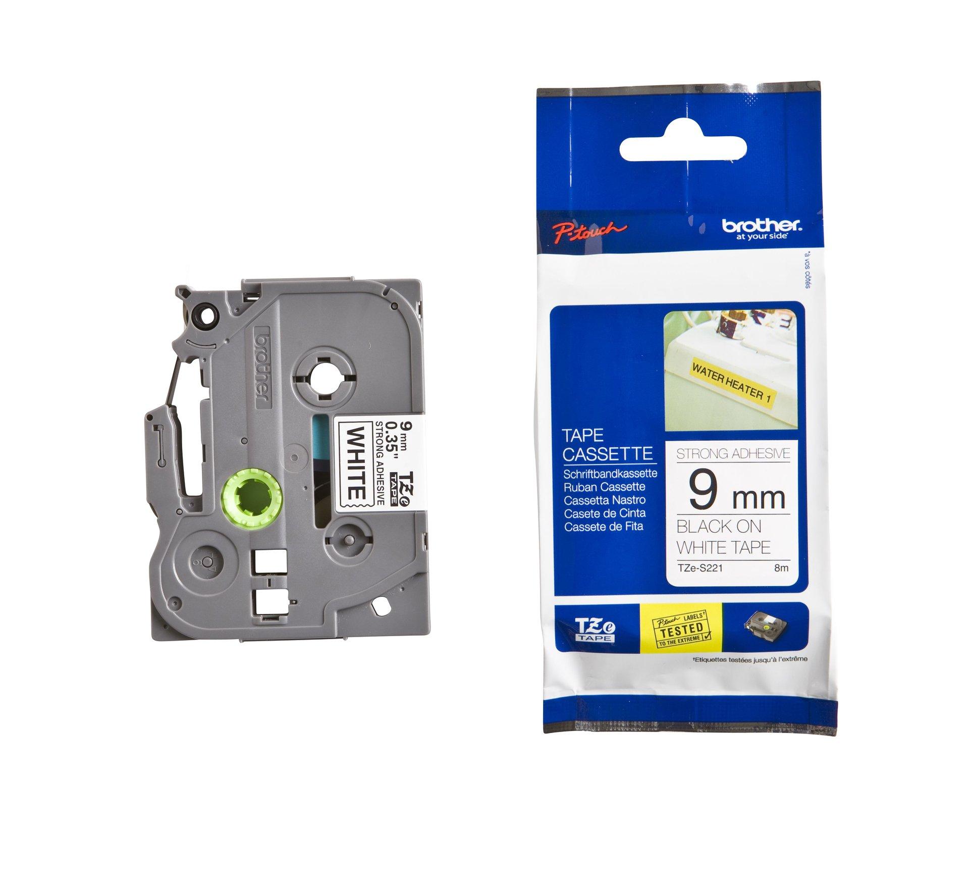 TZES221, Schriftband TZe-S221 (extra st.) Schwarz auf Weiß 9mm x 8m