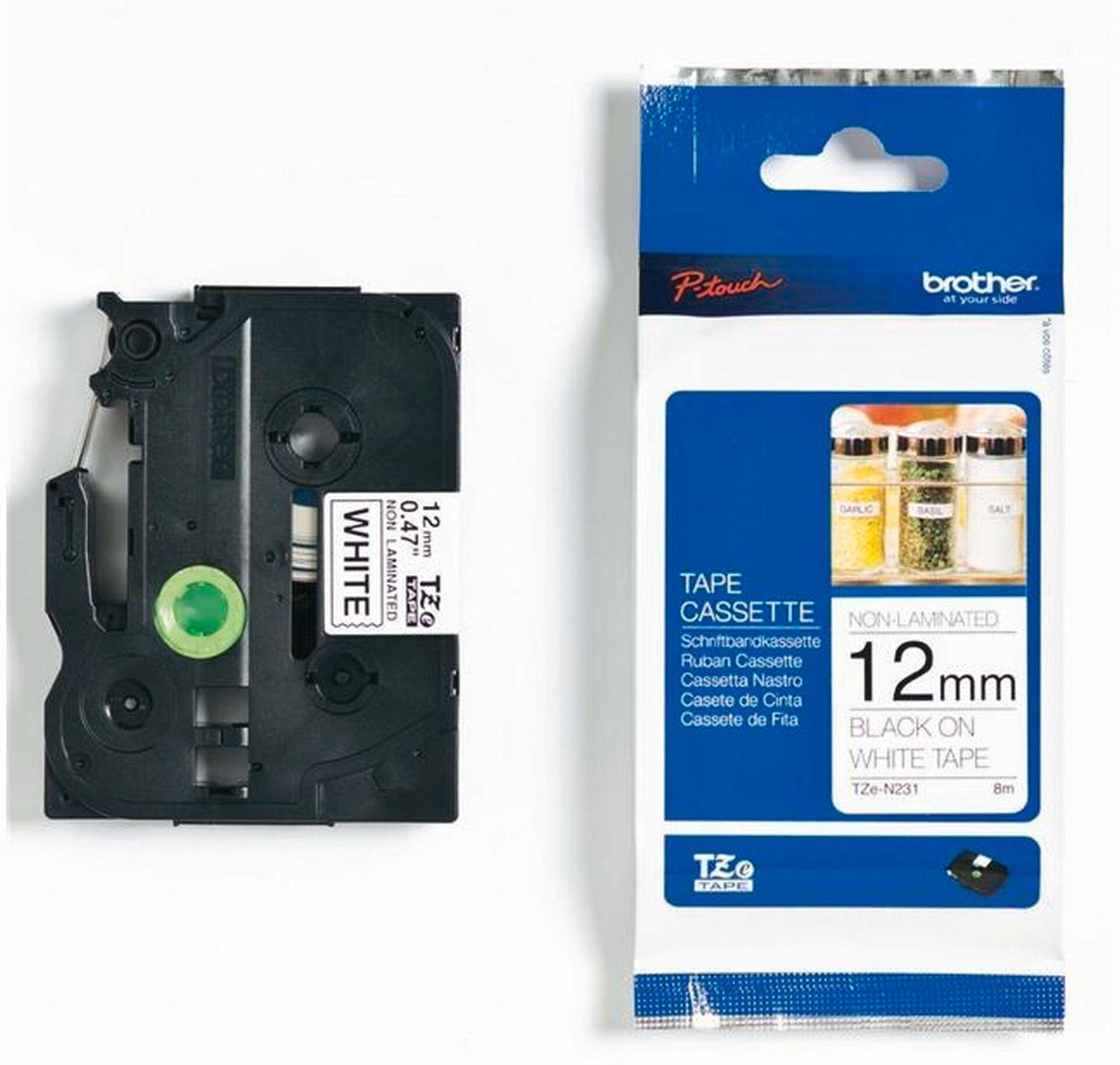 TZEN231, Schriftband TZe-N231 (n. lam.) Schwarz auf Weiß BxL 12mm x 8m