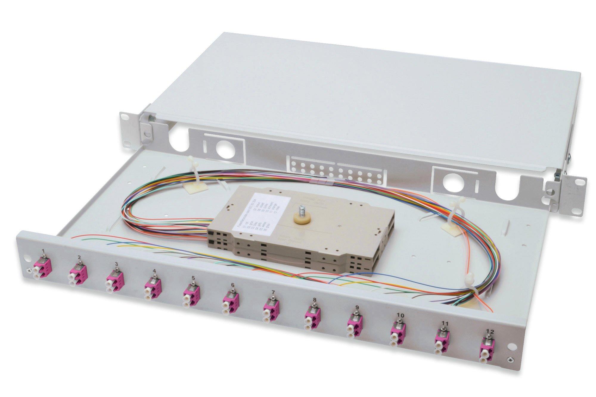 HDN-96331-4, Spleißbox- ausziehbar 12 LC-Duplex MM-Kupplungen OM4 Keramik inkl. Pigtails, vorkonfektioniert
