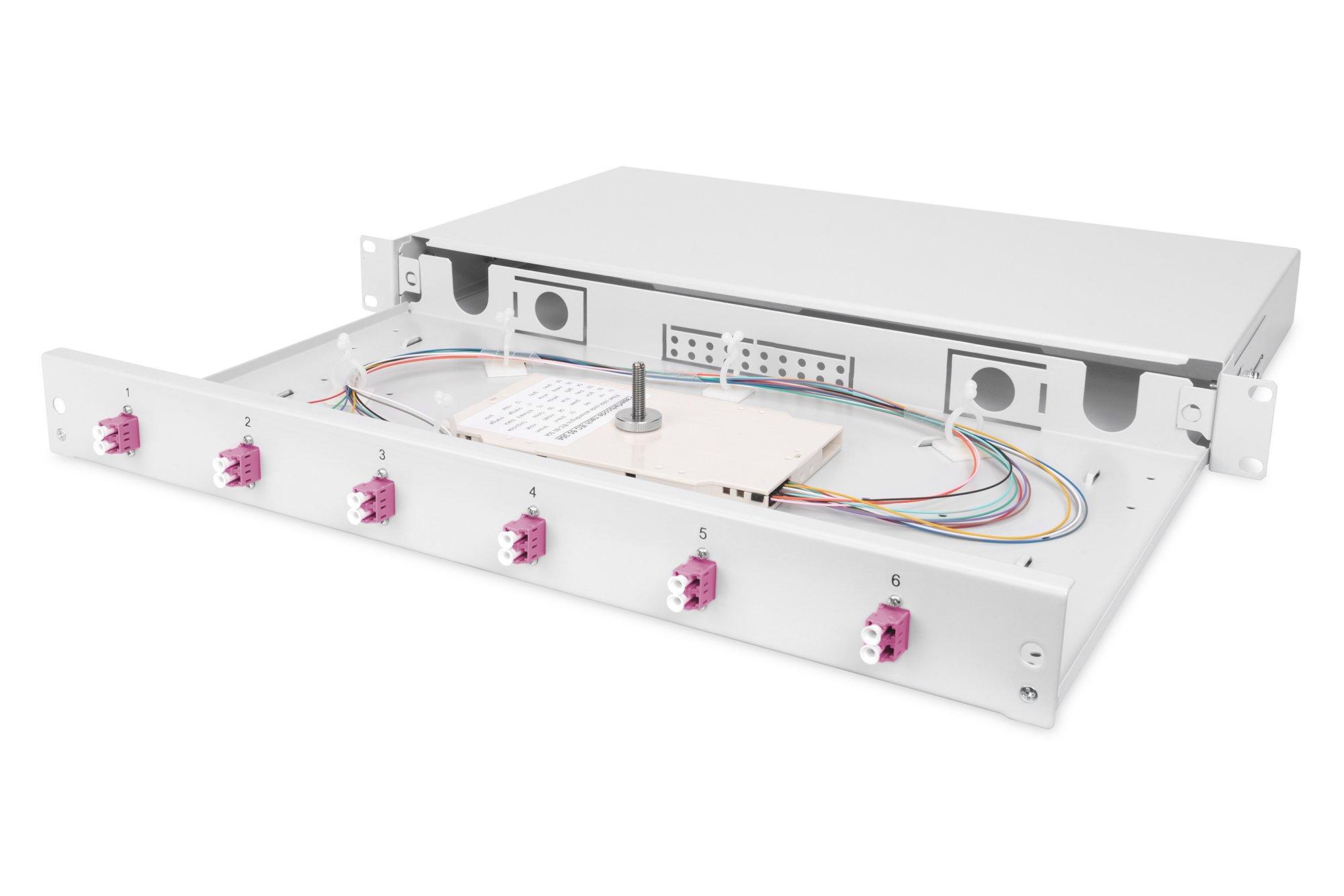 HDN-96330-4, Spleißbox- ausziehbar 6 LC-Duplex MM-Kupplungen OM4 Keramik inkl. Pigtails, vorkonfektioniert