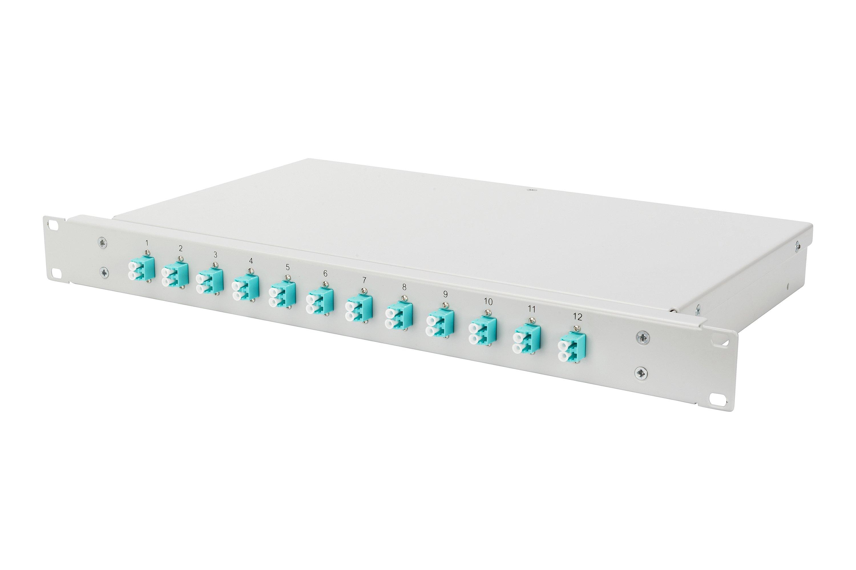 HDN-96431/3-F, 12x LC Duplec, OM3 LWL-Spleißbox, Festeinbau, teilbestückt, 19, 1HE